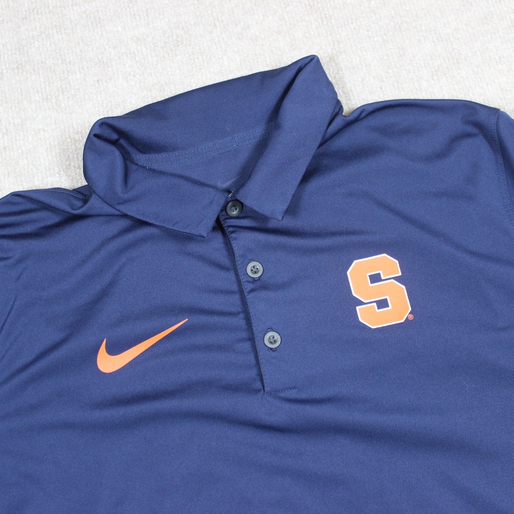Nike Dri-FIT Syracuse Orange Polo Shirt Mens Large Navy Blue Grey Short Sleeve